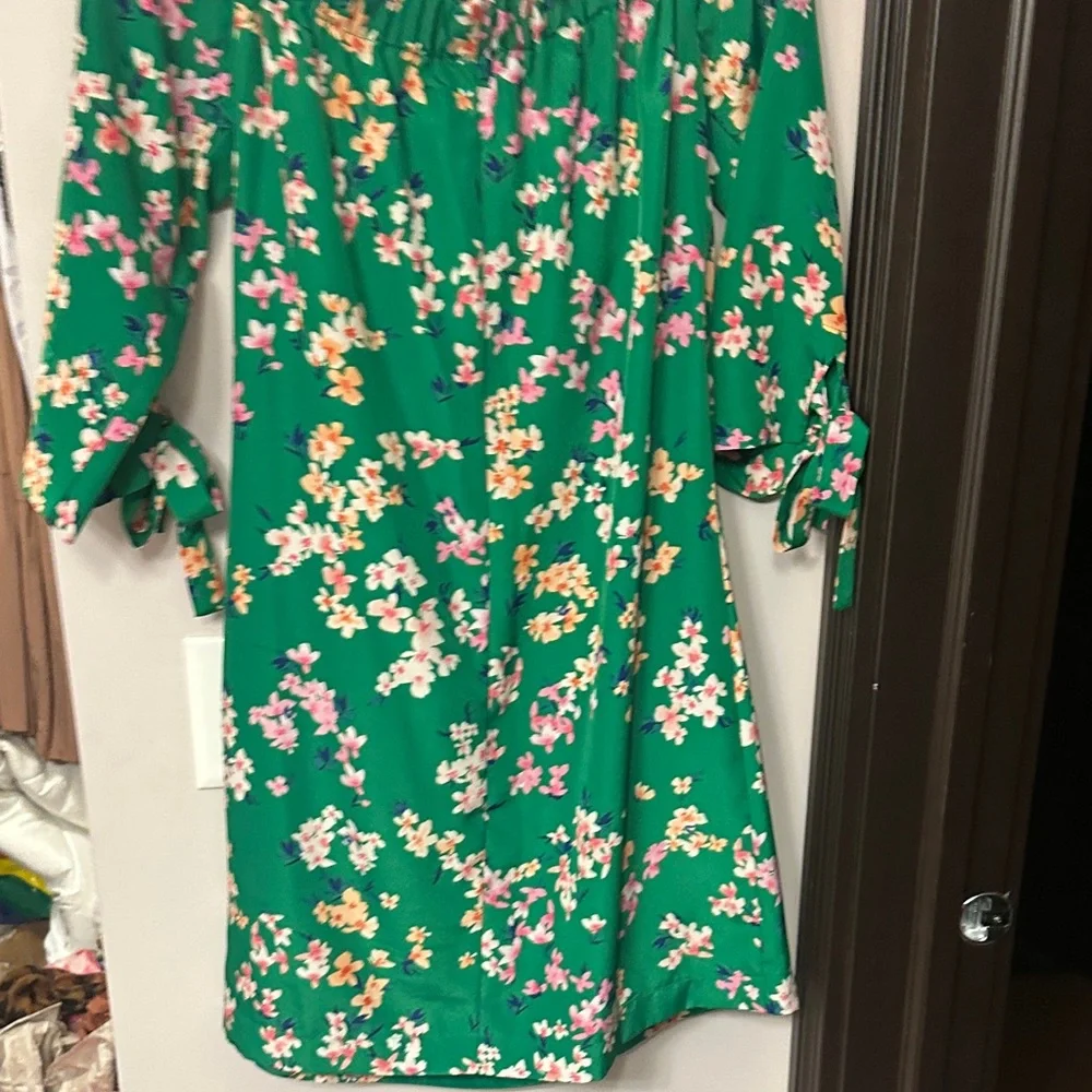 Vince Camuto Emerald Green Dress with Floral Accents - Picture 5 of 5